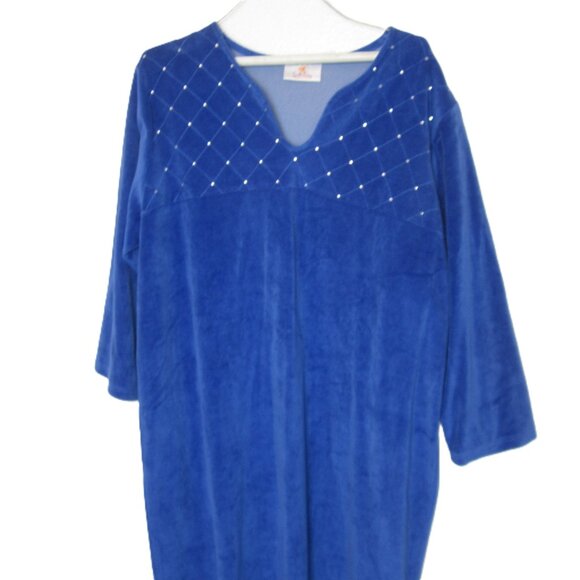 Quacker Factory Size L NEW Velour Sleep Dress Pullover Blue Rhinestones Warm - Picture 2 of 11